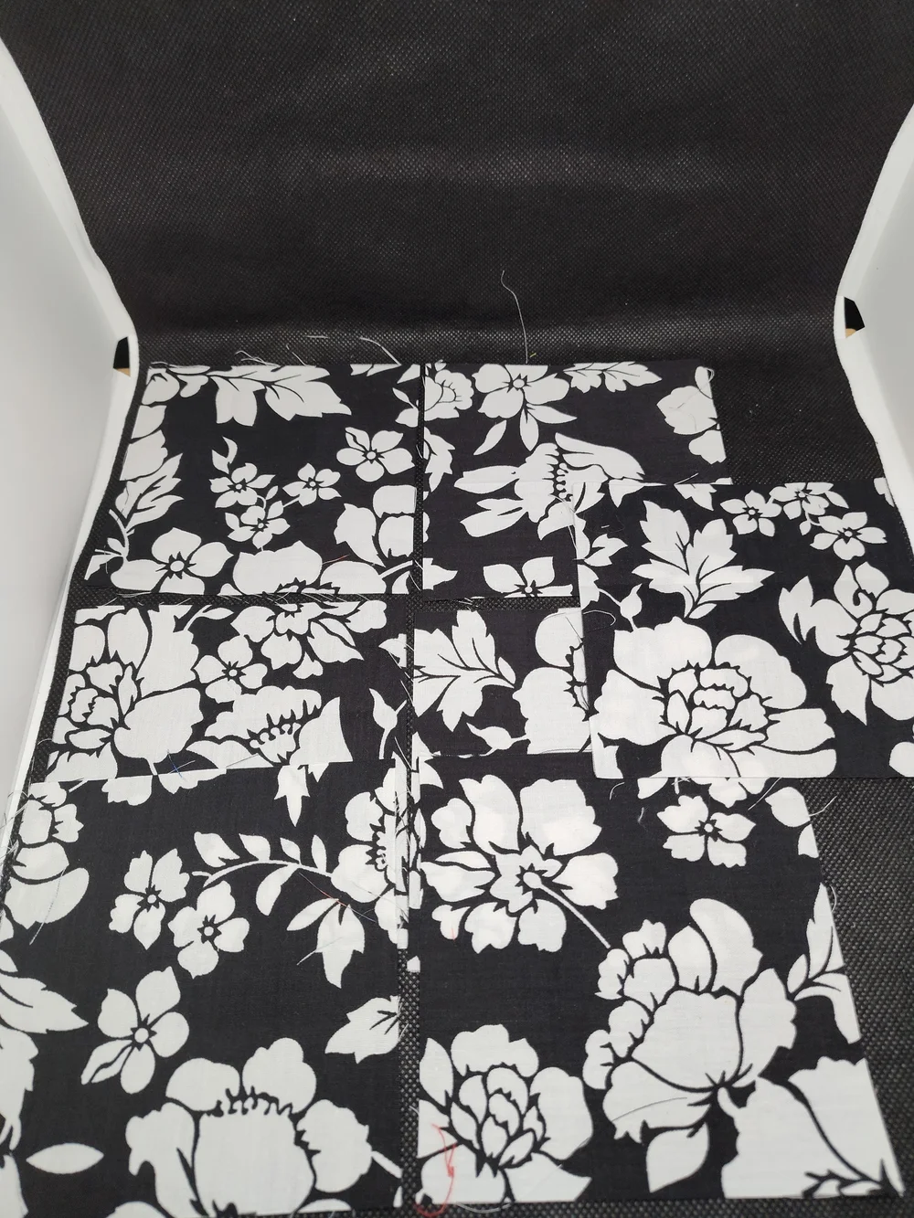 7 4.50 INCH Black Floral Cotton Fabric SQUARES